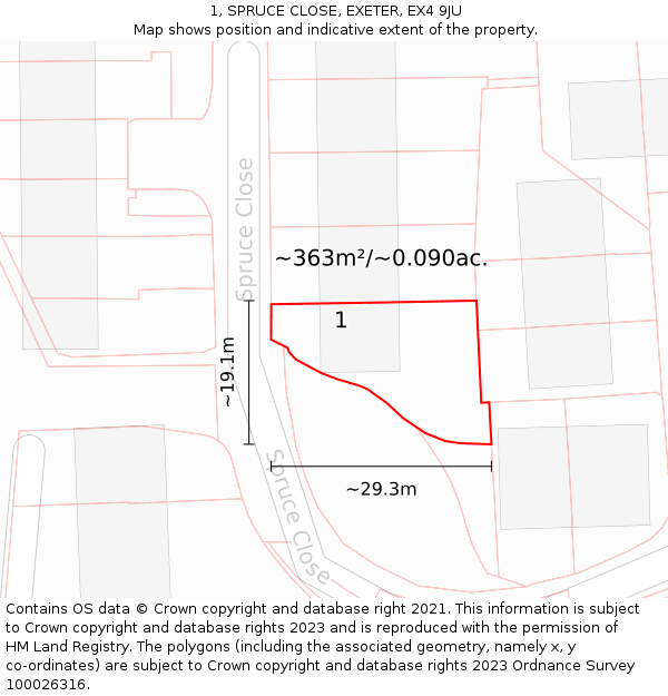 1, SPRUCE CLOSE, EXETER, EX4 9JU: Plot and title map