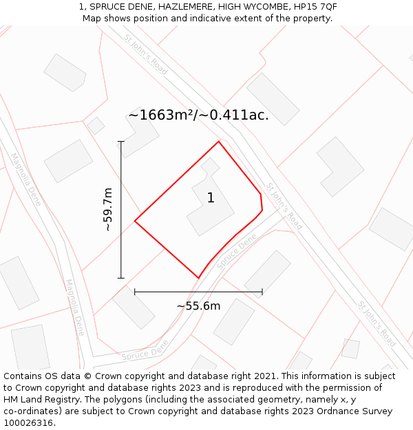 1, SPRUCE DENE, HAZLEMERE, HIGH WYCOMBE, HP15 7QF: Plot and title map