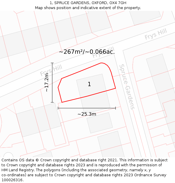 1, SPRUCE GARDENS, OXFORD, OX4 7GH: Plot and title map