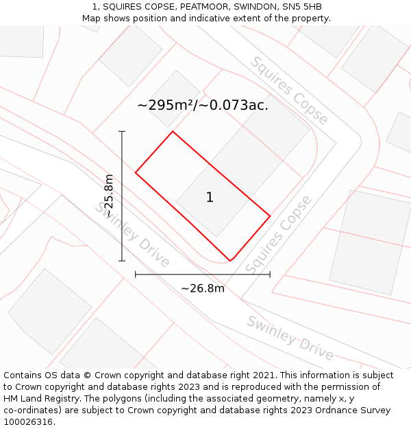 1, SQUIRES COPSE, PEATMOOR, SWINDON, SN5 5HB: Plot and title map