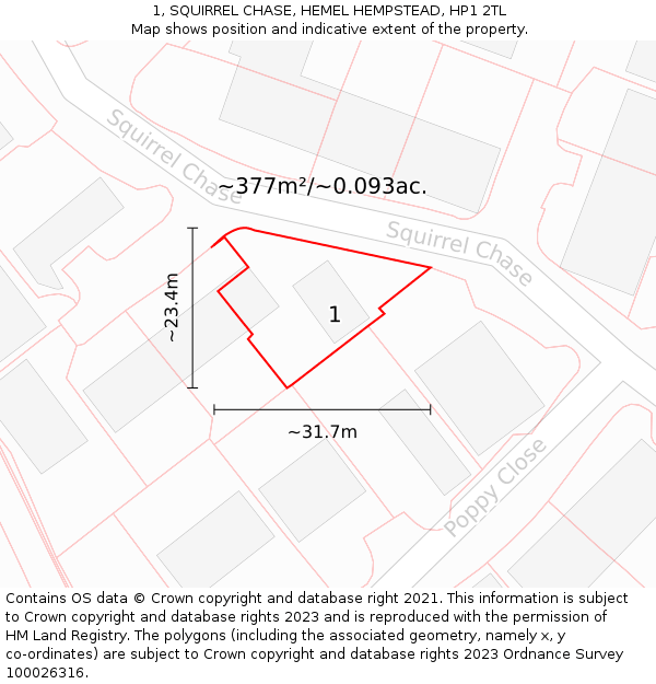 1, SQUIRREL CHASE, HEMEL HEMPSTEAD, HP1 2TL: Plot and title map