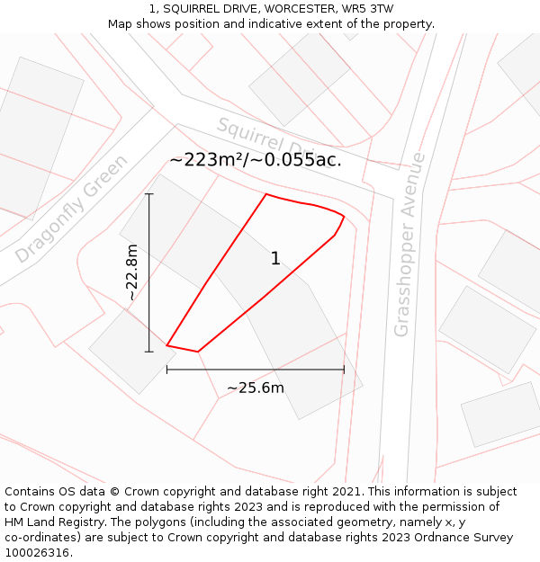 1, SQUIRREL DRIVE, WORCESTER, WR5 3TW: Plot and title map