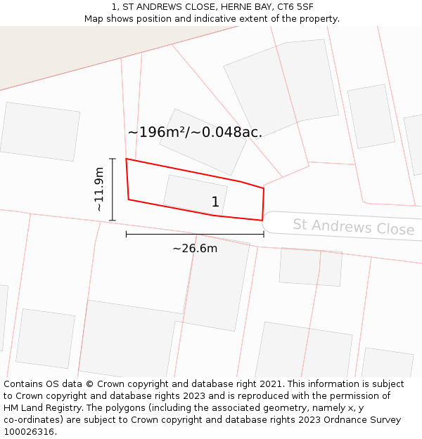1, ST ANDREWS CLOSE, HERNE BAY, CT6 5SF: Plot and title map