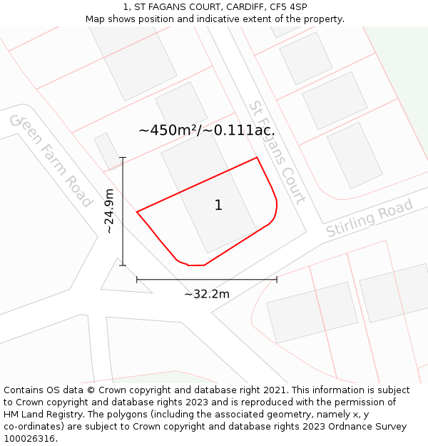 1, ST FAGANS COURT, CARDIFF, CF5 4SP: Plot and title map