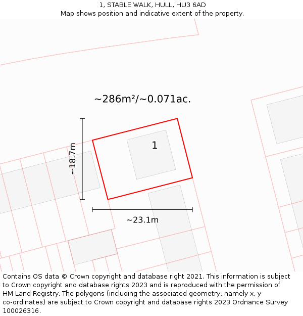 1, STABLE WALK, HULL, HU3 6AD: Plot and title map