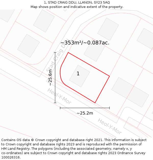 1, STAD CRAIG DDU, LLANON, SY23 5AQ: Plot and title map