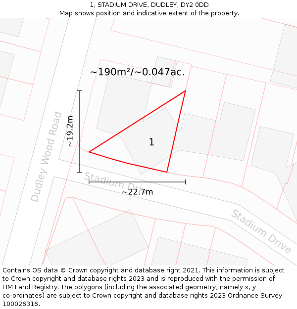 1, STADIUM DRIVE, DUDLEY, DY2 0DD: Plot and title map