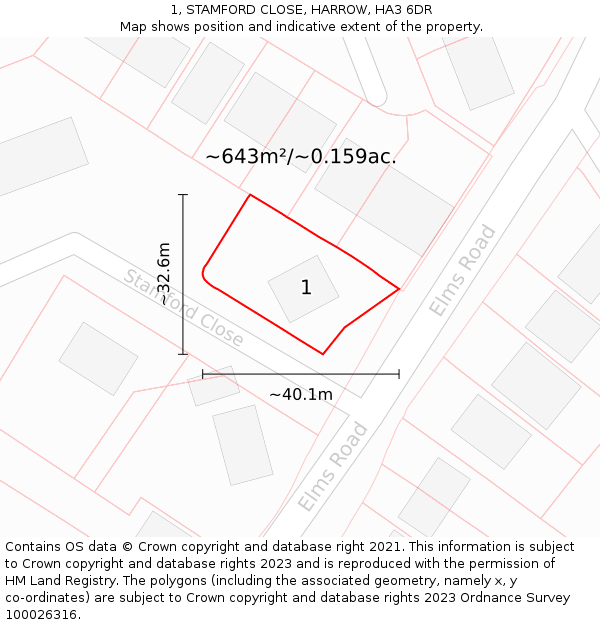 1, STAMFORD CLOSE, HARROW, HA3 6DR: Plot and title map