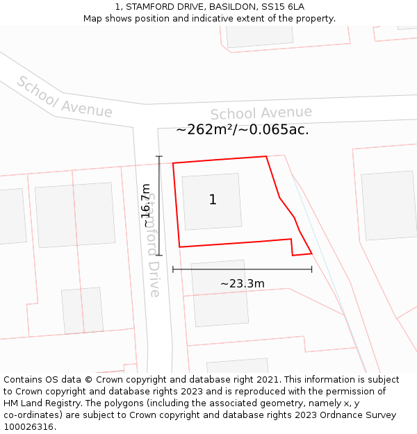 1, STAMFORD DRIVE, BASILDON, SS15 6LA: Plot and title map