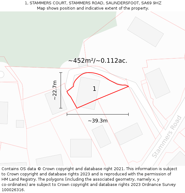 1, STAMMERS COURT, STAMMERS ROAD, SAUNDERSFOOT, SA69 9HZ: Plot and title map