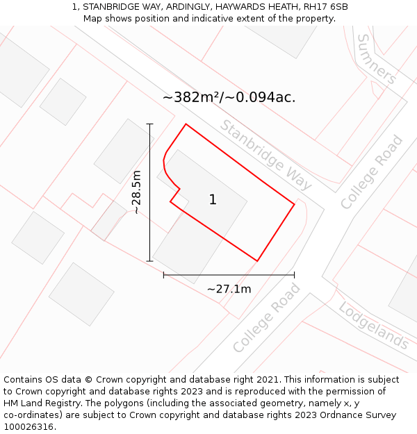 1, STANBRIDGE WAY, ARDINGLY, HAYWARDS HEATH, RH17 6SB: Plot and title map