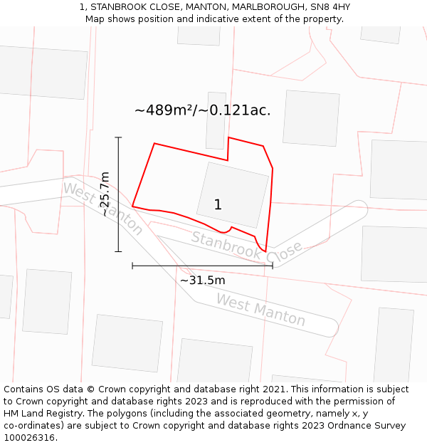 1, STANBROOK CLOSE, MANTON, MARLBOROUGH, SN8 4HY: Plot and title map