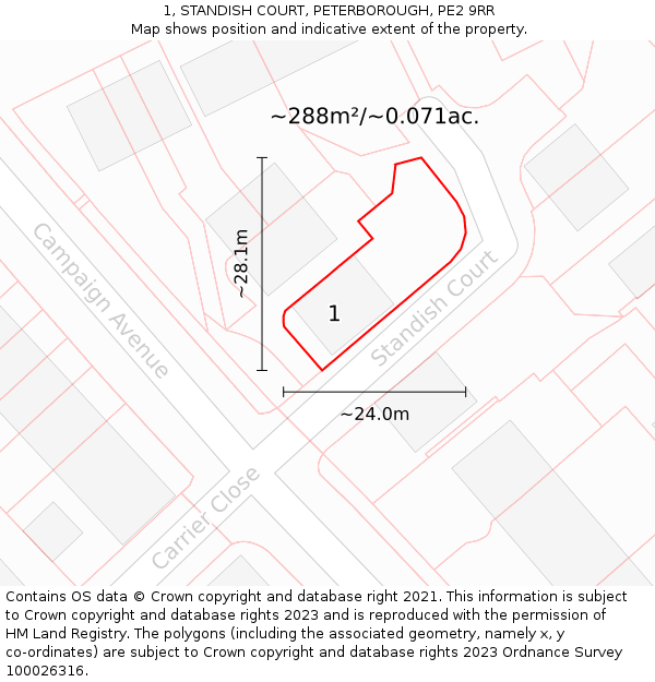 1, STANDISH COURT, PETERBOROUGH, PE2 9RR: Plot and title map