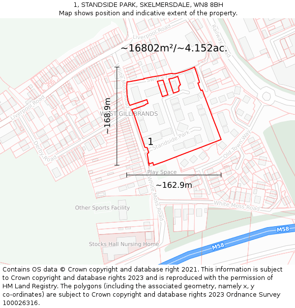 1, STANDSIDE PARK, SKELMERSDALE, WN8 8BH: Plot and title map