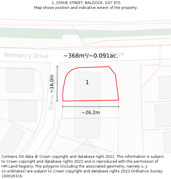 1, STANE STREET, BALDOCK, SG7 6TS: Plot and title map