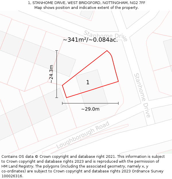 1, STANHOME DRIVE, WEST BRIDGFORD, NOTTINGHAM, NG2 7FF: Plot and title map