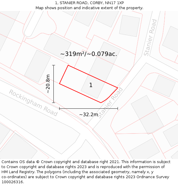 1, STANIER ROAD, CORBY, NN17 1XP: Plot and title map