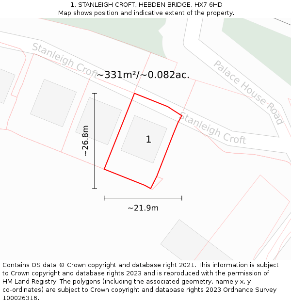 1, STANLEIGH CROFT, HEBDEN BRIDGE, HX7 6HD: Plot and title map