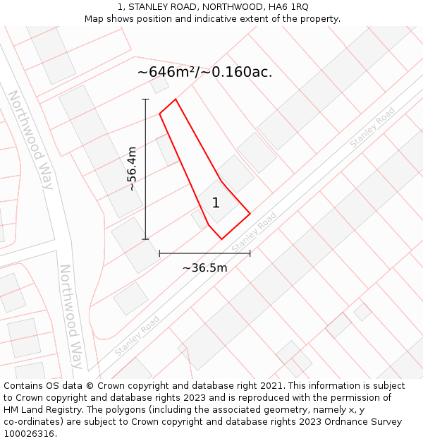 1, STANLEY ROAD, NORTHWOOD, HA6 1RQ: Plot and title map