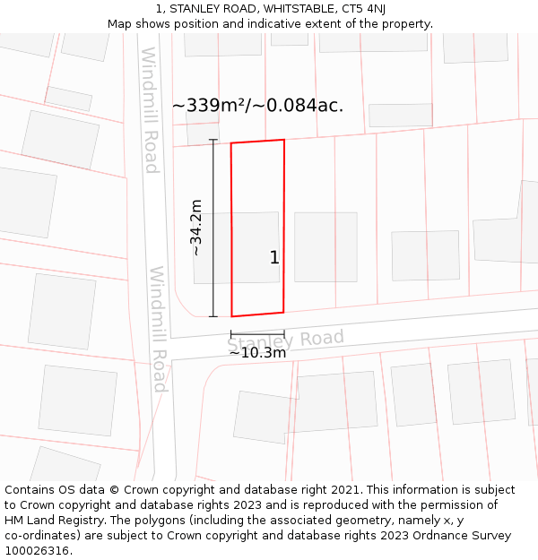 1, STANLEY ROAD, WHITSTABLE, CT5 4NJ: Plot and title map