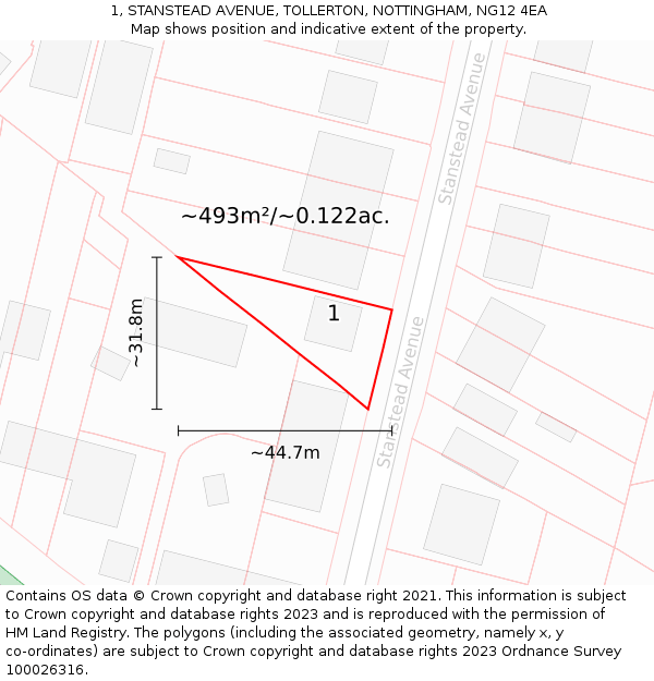 1, STANSTEAD AVENUE, TOLLERTON, NOTTINGHAM, NG12 4EA: Plot and title map