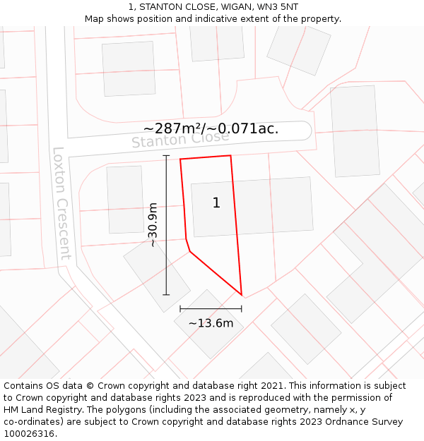 1, STANTON CLOSE, WIGAN, WN3 5NT: Plot and title map