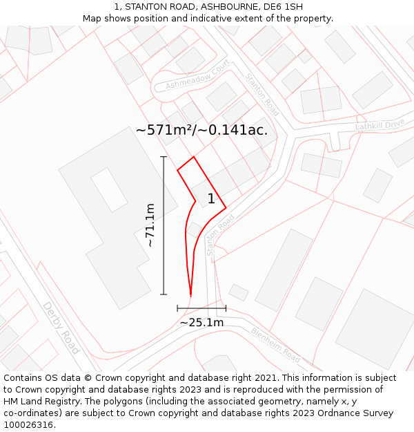 1, STANTON ROAD, ASHBOURNE, DE6 1SH: Plot and title map