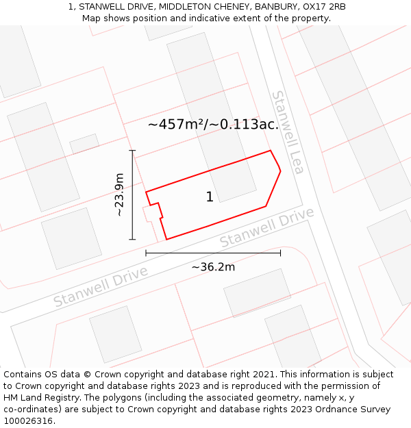 1, STANWELL DRIVE, MIDDLETON CHENEY, BANBURY, OX17 2RB: Plot and title map