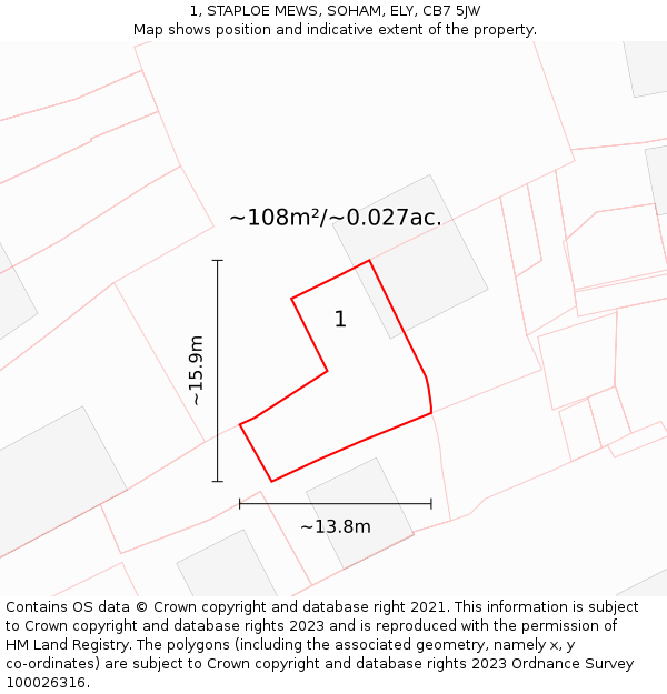 1, STAPLOE MEWS, SOHAM, ELY, CB7 5JW: Plot and title map