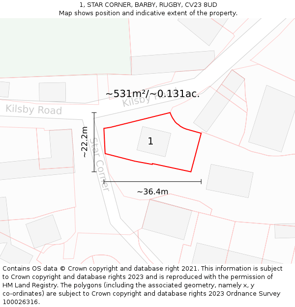 1, STAR CORNER, BARBY, RUGBY, CV23 8UD: Plot and title map