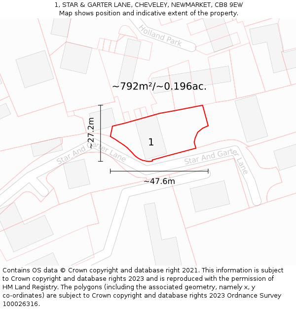 1, STAR & GARTER LANE, CHEVELEY, NEWMARKET, CB8 9EW: Plot and title map