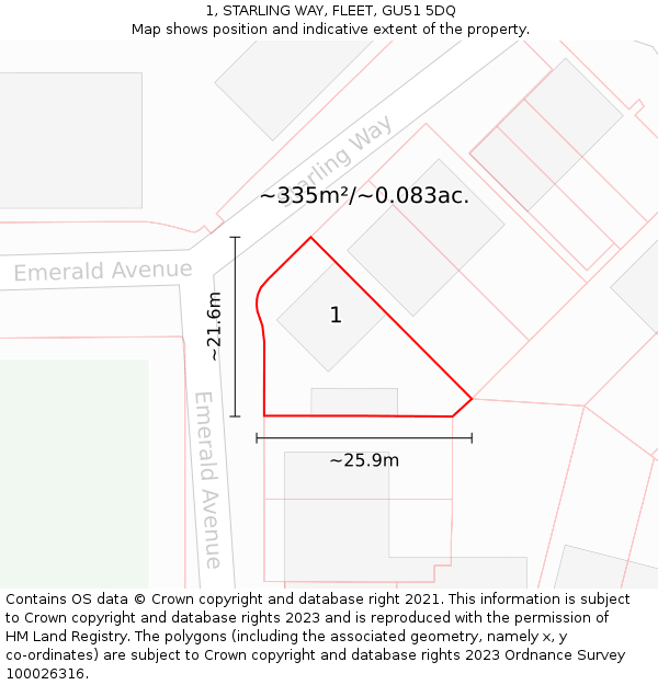 1, STARLING WAY, FLEET, GU51 5DQ: Plot and title map