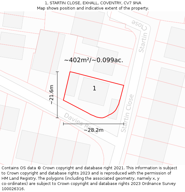 1, STARTIN CLOSE, EXHALL, COVENTRY, CV7 9NA: Plot and title map