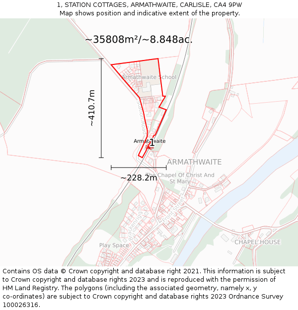 1, STATION COTTAGES, ARMATHWAITE, CARLISLE, CA4 9PW: Plot and title map