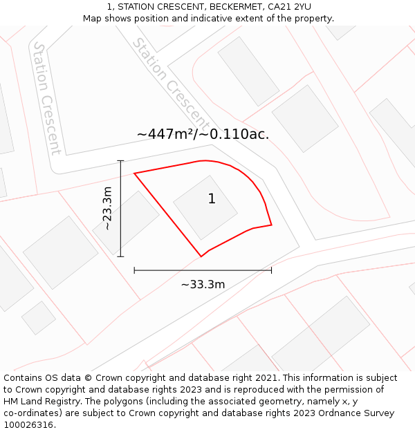 1, STATION CRESCENT, BECKERMET, CA21 2YU: Plot and title map