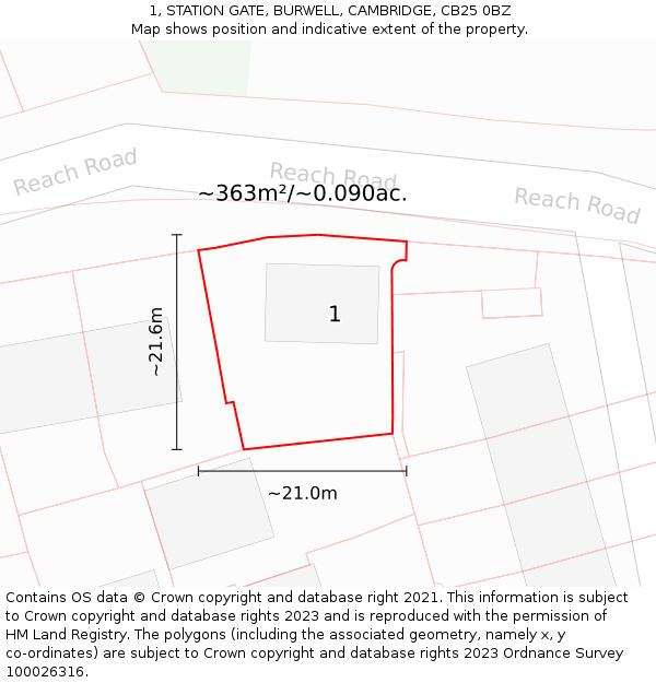 1, STATION GATE, BURWELL, CAMBRIDGE, CB25 0BZ: Plot and title map