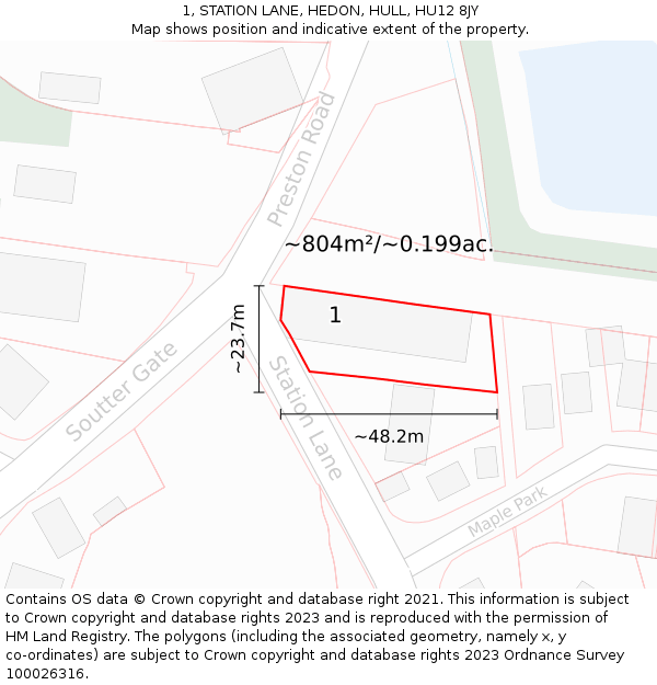 1, STATION LANE, HEDON, HULL, HU12 8JY: Plot and title map