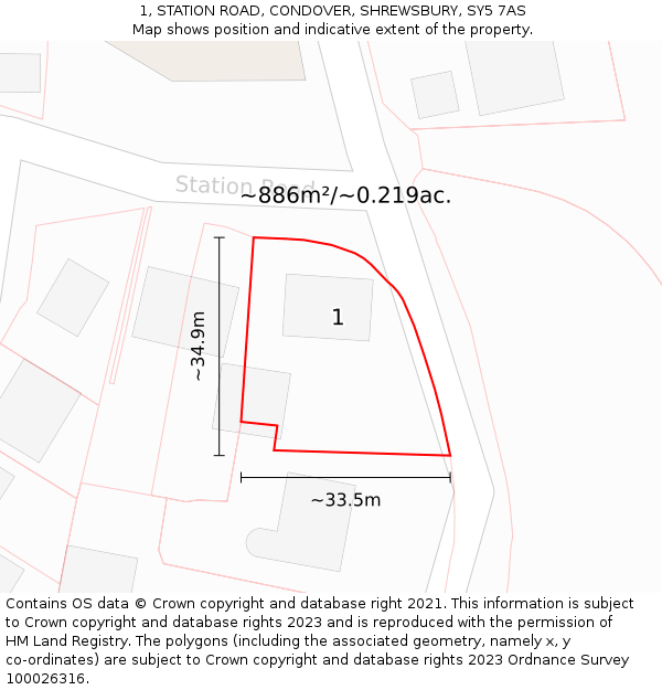 1, STATION ROAD, CONDOVER, SHREWSBURY, SY5 7AS: Plot and title map