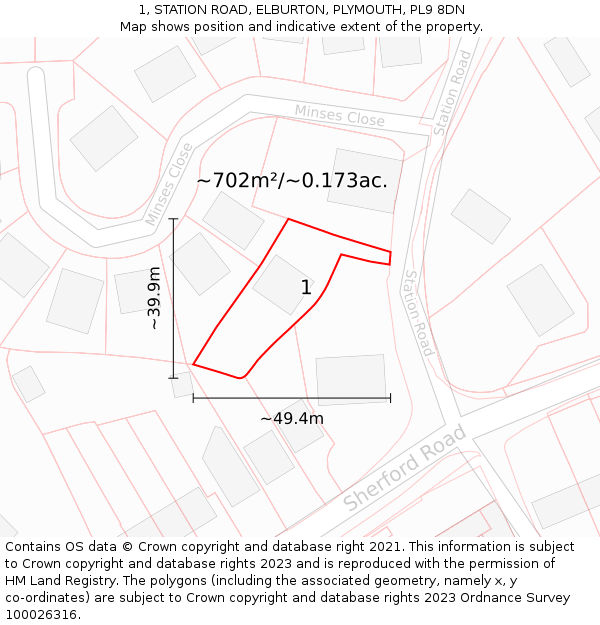 1, STATION ROAD, ELBURTON, PLYMOUTH, PL9 8DN: Plot and title map