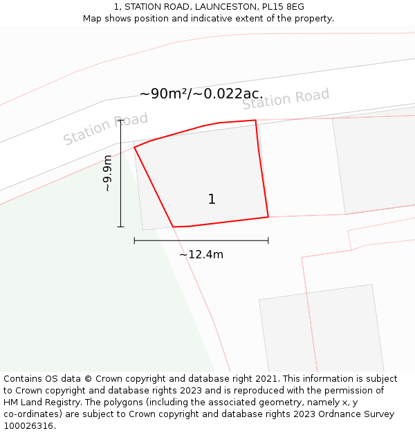 1, STATION ROAD, LAUNCESTON, PL15 8EG: Plot and title map