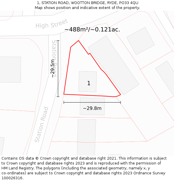 1, STATION ROAD, WOOTTON BRIDGE, RYDE, PO33 4QU: Plot and title map