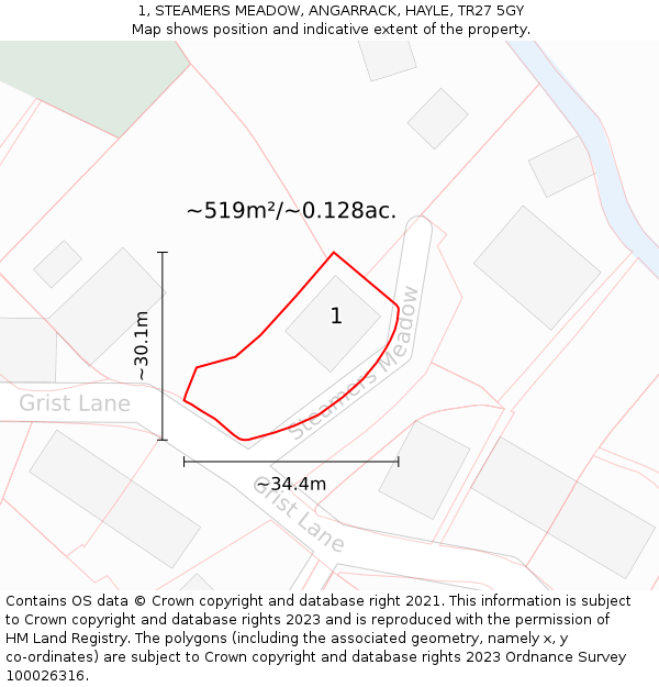 1, STEAMERS MEADOW, ANGARRACK, HAYLE, TR27 5GY: Plot and title map
