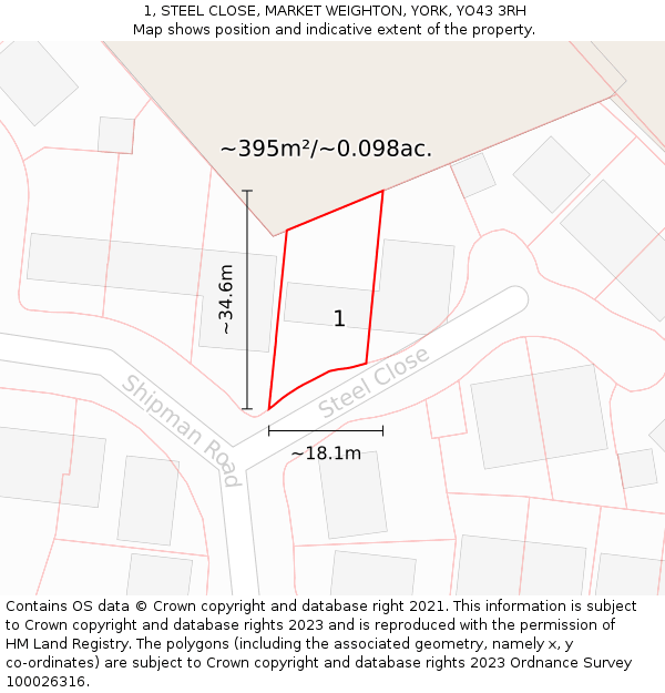 1, STEEL CLOSE, MARKET WEIGHTON, YORK, YO43 3RH: Plot and title map