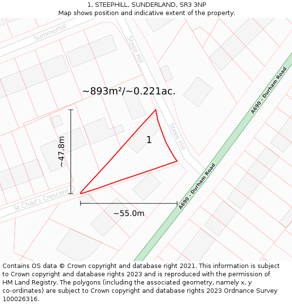 1, STEEPHILL, SUNDERLAND, SR3 3NP: Plot and title map