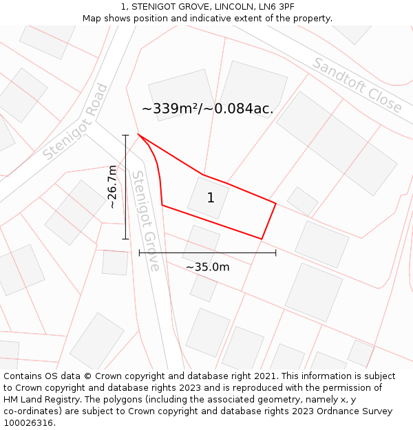 1, STENIGOT GROVE, LINCOLN, LN6 3PF: Plot and title map