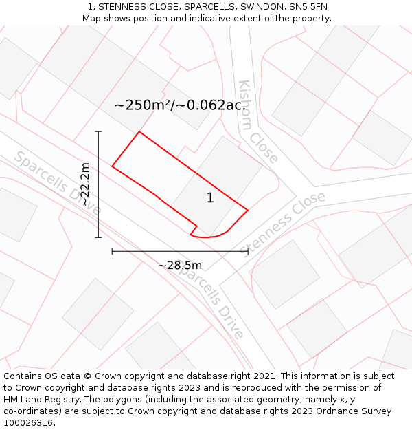 1, STENNESS CLOSE, SPARCELLS, SWINDON, SN5 5FN: Plot and title map