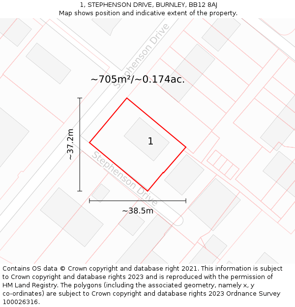 1, STEPHENSON DRIVE, BURNLEY, BB12 8AJ: Plot and title map