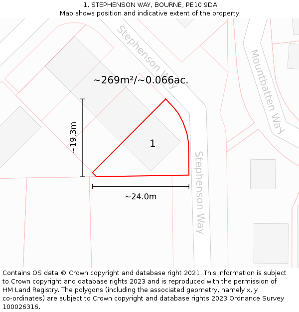 1, STEPHENSON WAY, BOURNE, PE10 9DA: Plot and title map