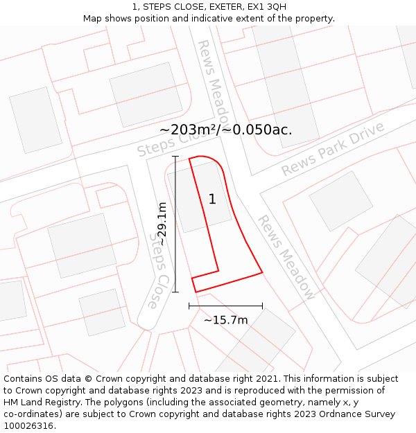 1, STEPS CLOSE, EXETER, EX1 3QH: Plot and title map