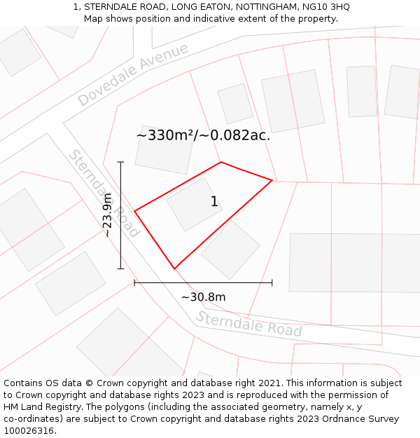 1, STERNDALE ROAD, LONG EATON, NOTTINGHAM, NG10 3HQ: Plot and title map